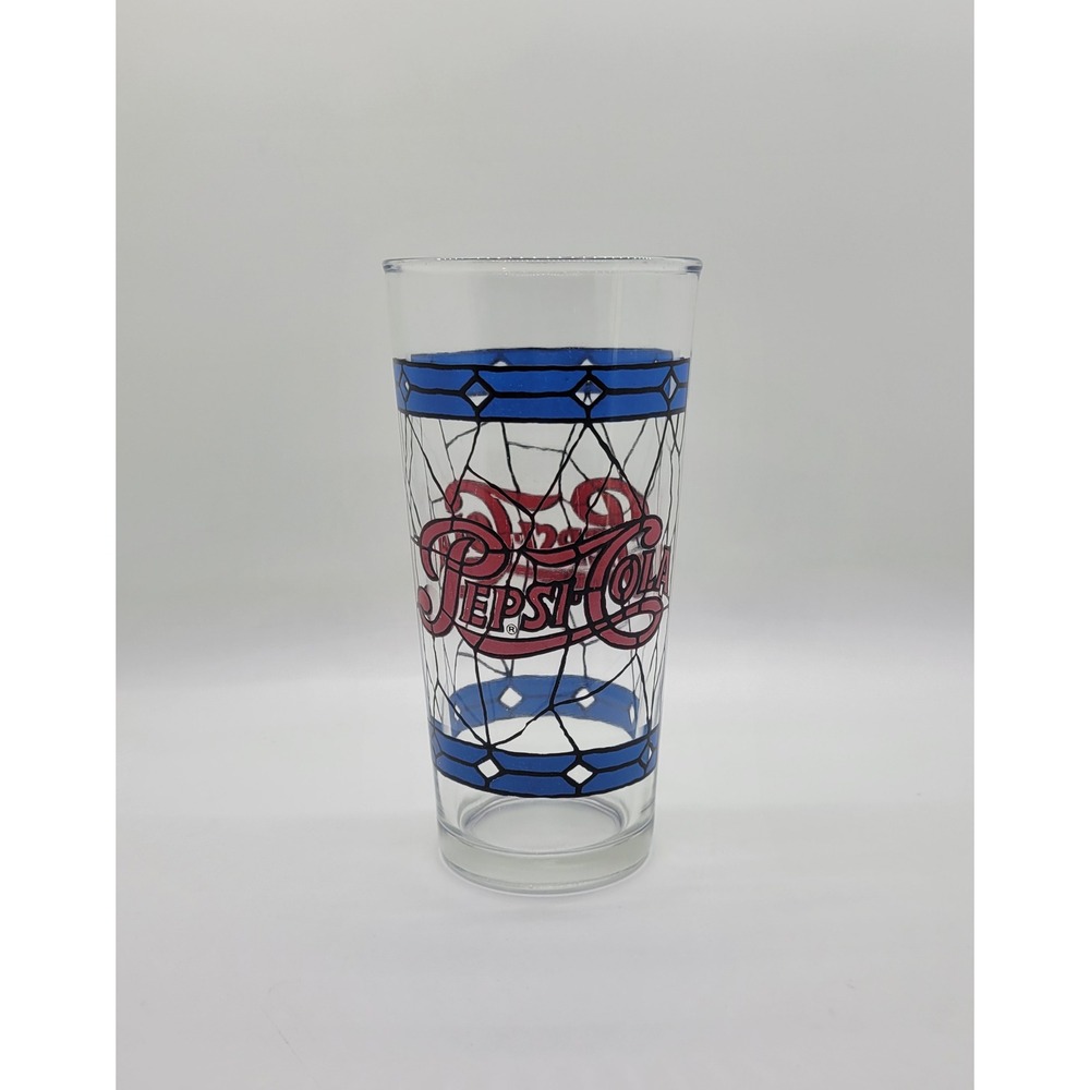 Vintage 1970s Pepsi Cola Tiffany Style Stained Glass Tumbler Retro Soda Ad Cup
